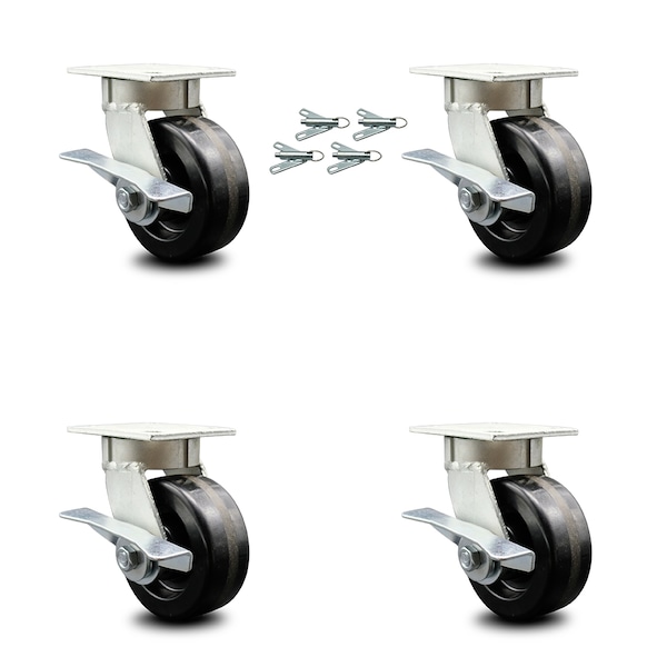5 Inch Kingpinless Phenolic Wheel Swivel Caster Set with Brakes and Swivel Locks